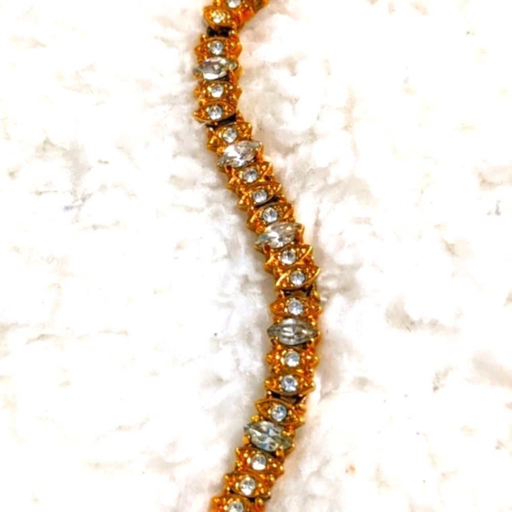 Vintage 1990's Goldtone Marquee & Round Cut Cubic Zirconia Bracelet - Picture 15 of 15